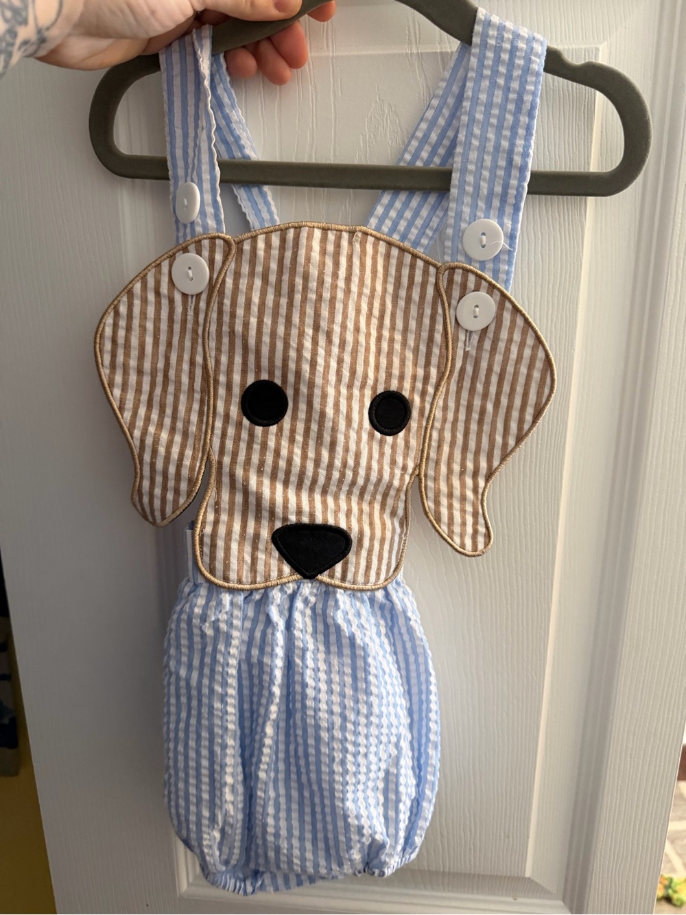 Blue smocked Light Blue & White Striped Toddler puppy bubble busy bee smocks